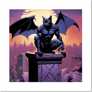 Bat Cat Superhero Purple and Orange Posters and Art